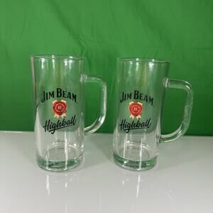 Set of 2 Jim Beam Highball Glass Mugs * Tankard Glasses * 5.75" R3